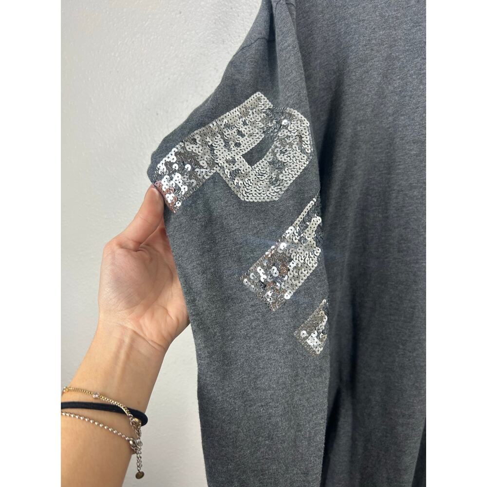 Victoria's Secret PINK Bling Long Sleeve T-shirt Gray Medium - Picture 3 of 7